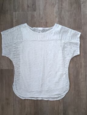 KIM ROGERS White Top Women's Size S Layered Short Sleeve Sheer Pattern Stretch